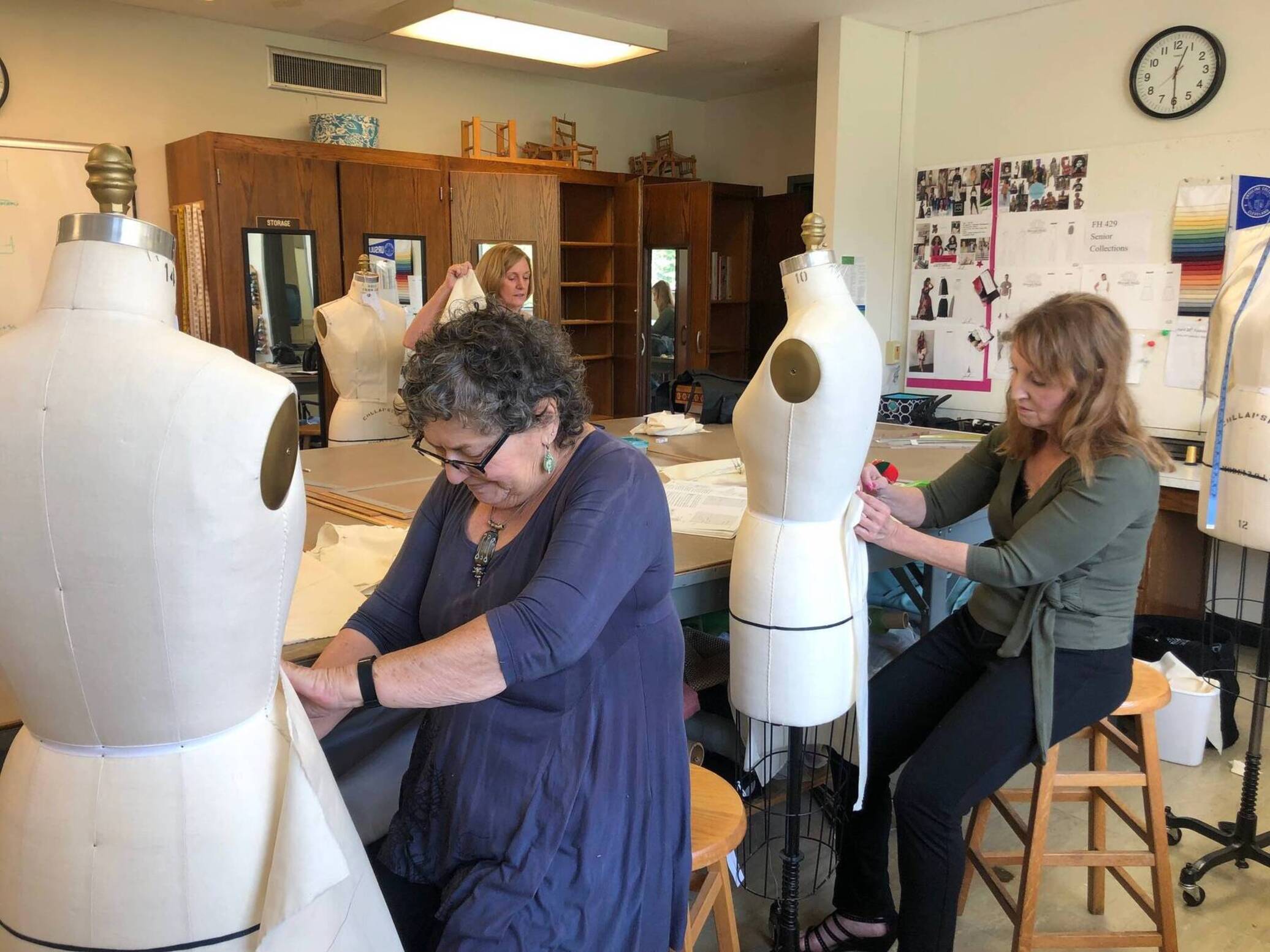 Older adult students work on fashion projects 