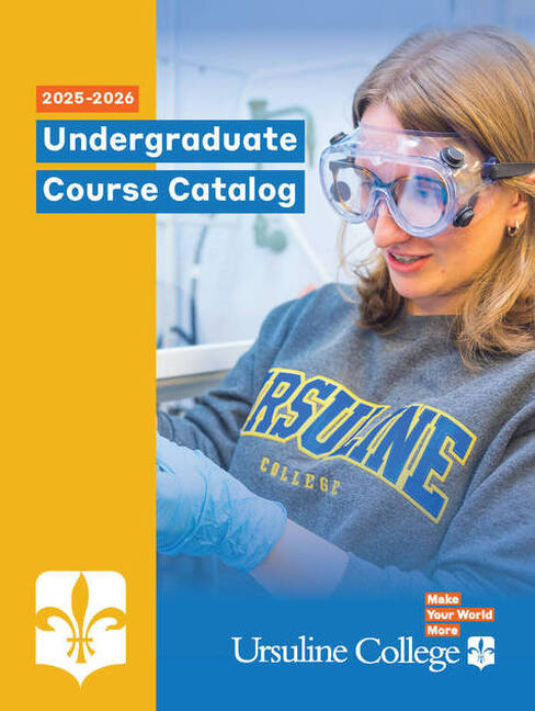 Cover image of the 2025-2026 Undergraduate Course Catalog featuring a student in biology lab wearing protective goggles