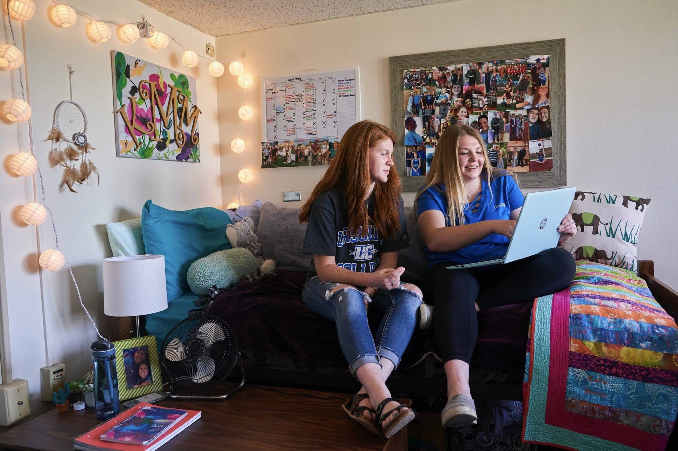 Ursuline students in a dorm room