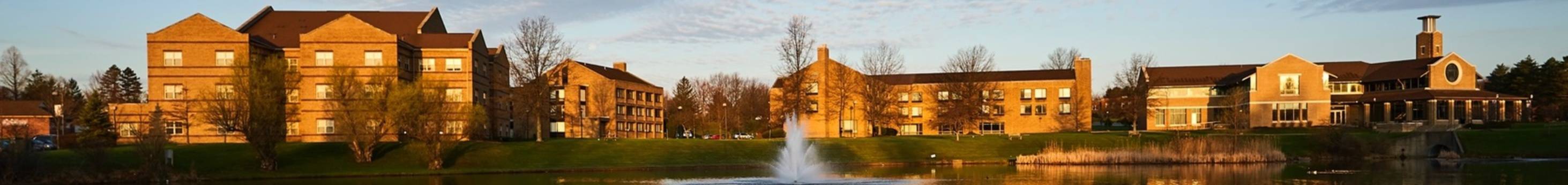 Ursuline college campus reflected in water